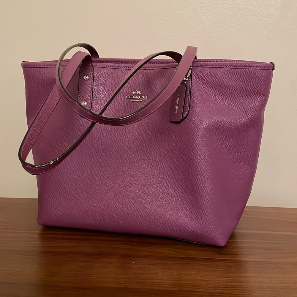 Purple Coach Zip Top Tote